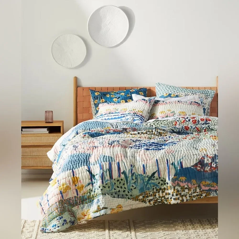 New Anthropologie 100% Cotton Voile Printed Quilt Collection Size King